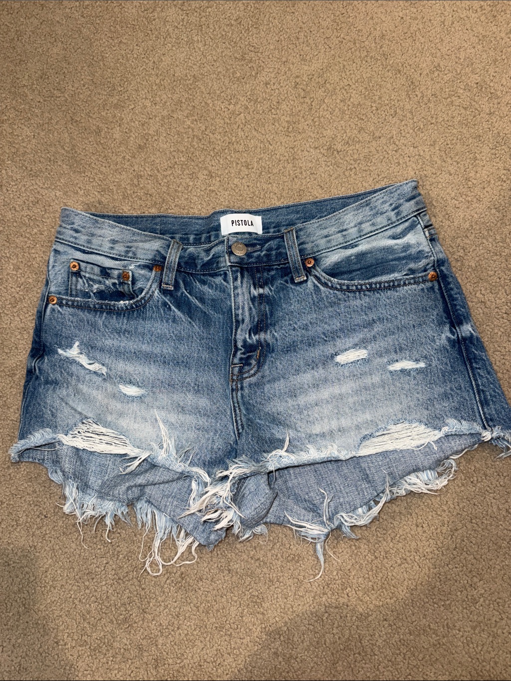 Pistola Gigi Low Rise Denim Cutoff Shorts In Era Distressed Size 27